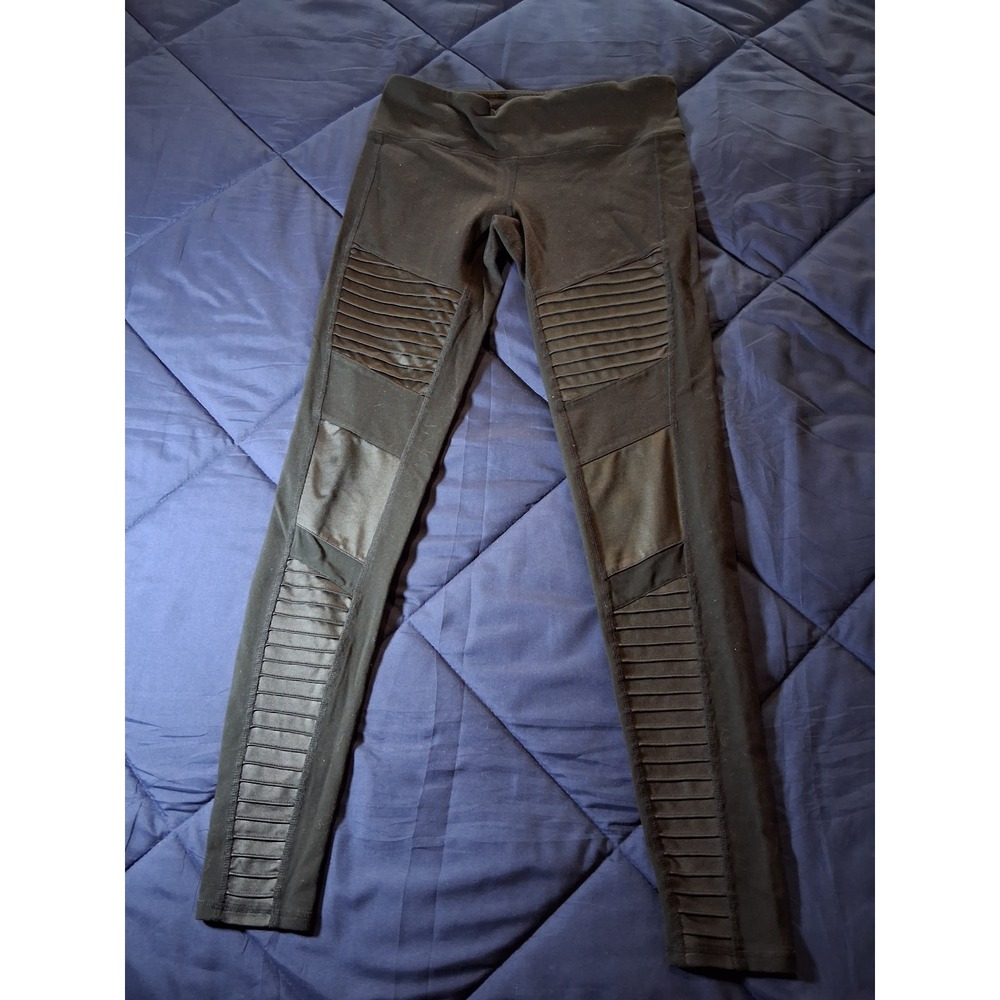 Alo Yoga Moto Leggings Black Quilted Panel Athletic Yoga‎ Pants Womens Small